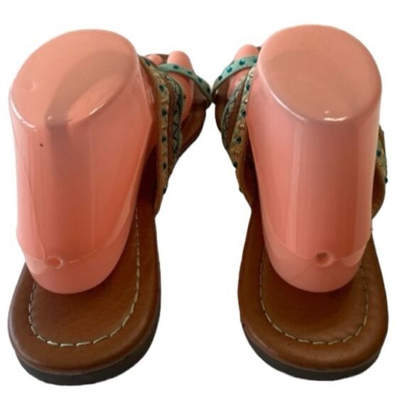 Aloha Island Sz 10M Turquoise Blue Brown Embellished Thong Sandals Slides Shoes - Picture 5 of 8